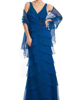 NWT Alexander by Daymor 1958S24 Chiffon Tiered Prom Dress Ocean size 14